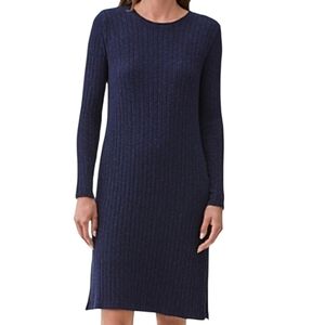 Michael Stars Dress Ivy Ribbed Crewneck Midi Dress Moziac Blue Medium